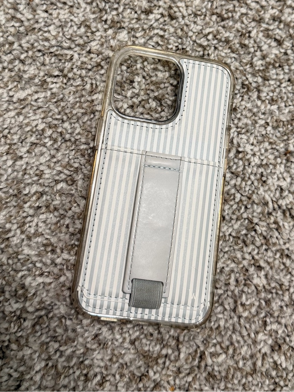 Wallis White and Light Gray/Blue/Sage Colored Striped Phone Case with Card Strap